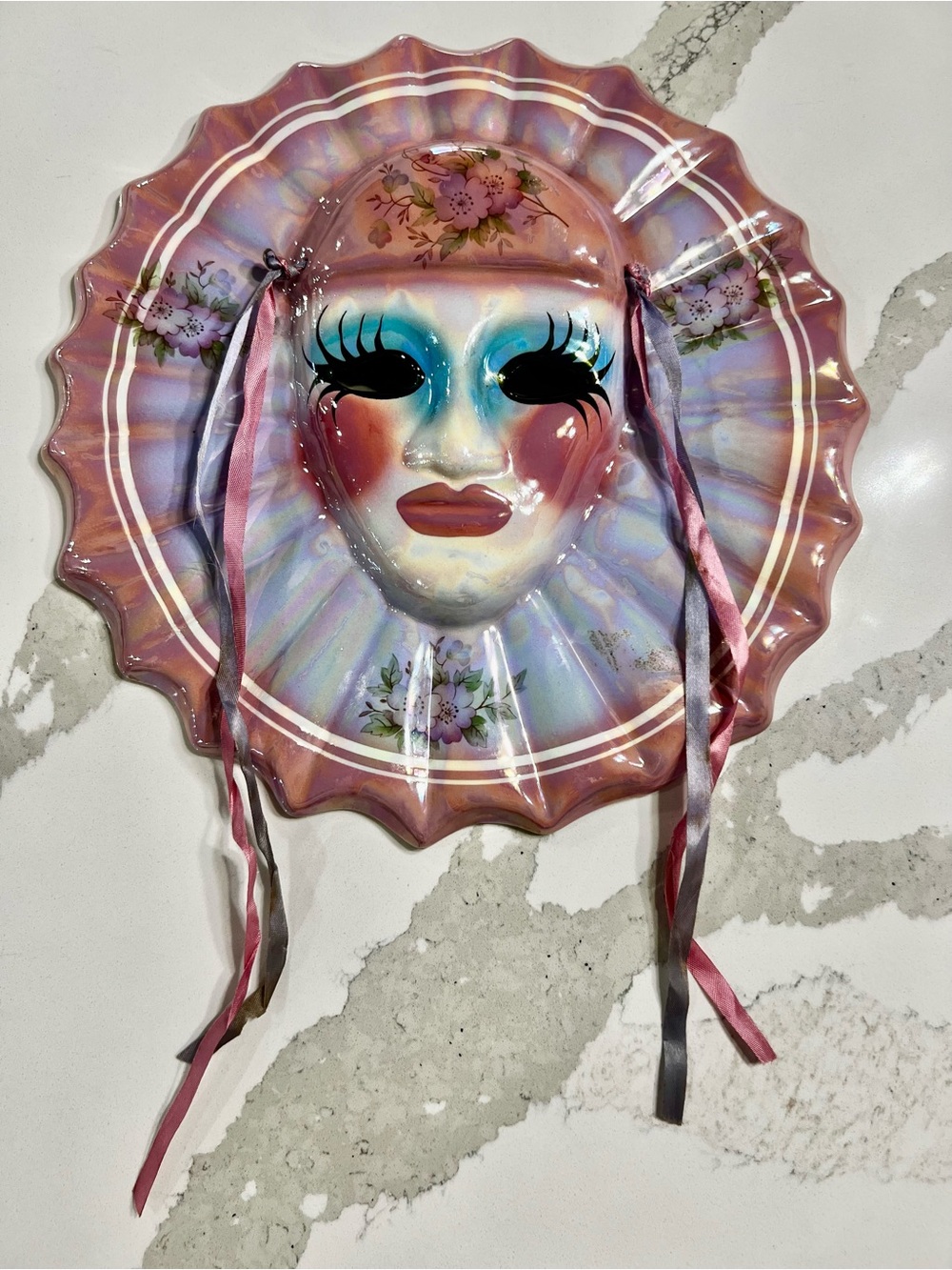 Vintage Iridescent Venetian Style Wall Mask Decor